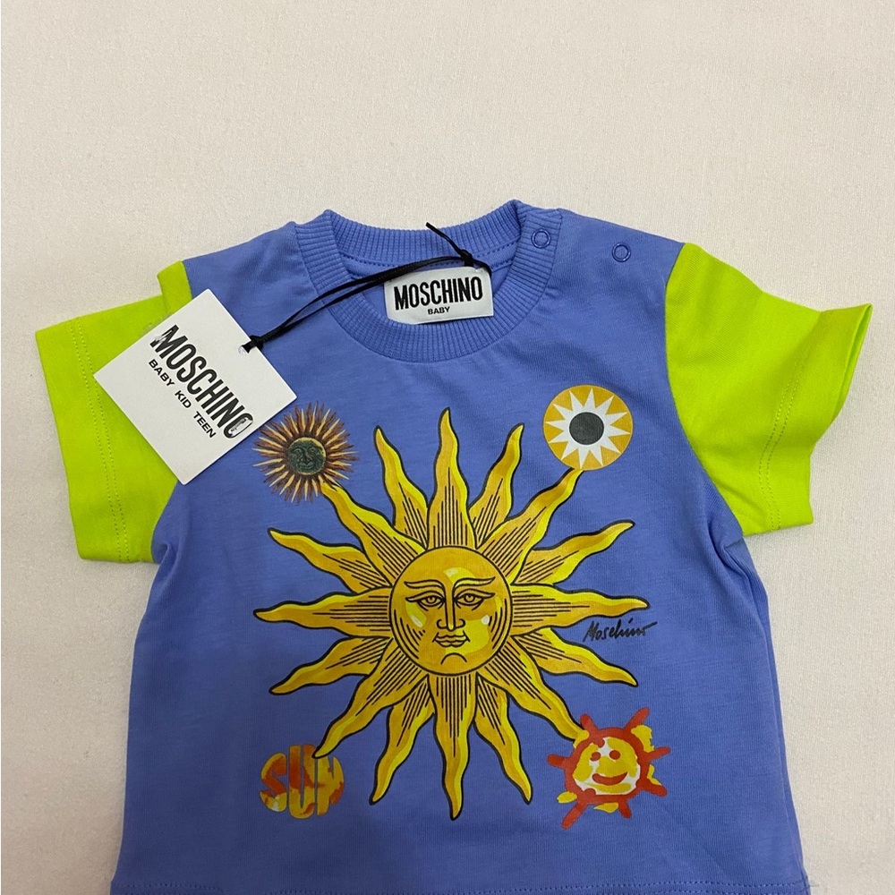 Moschino Kids Blue and Yellow Sun Graphic Tee